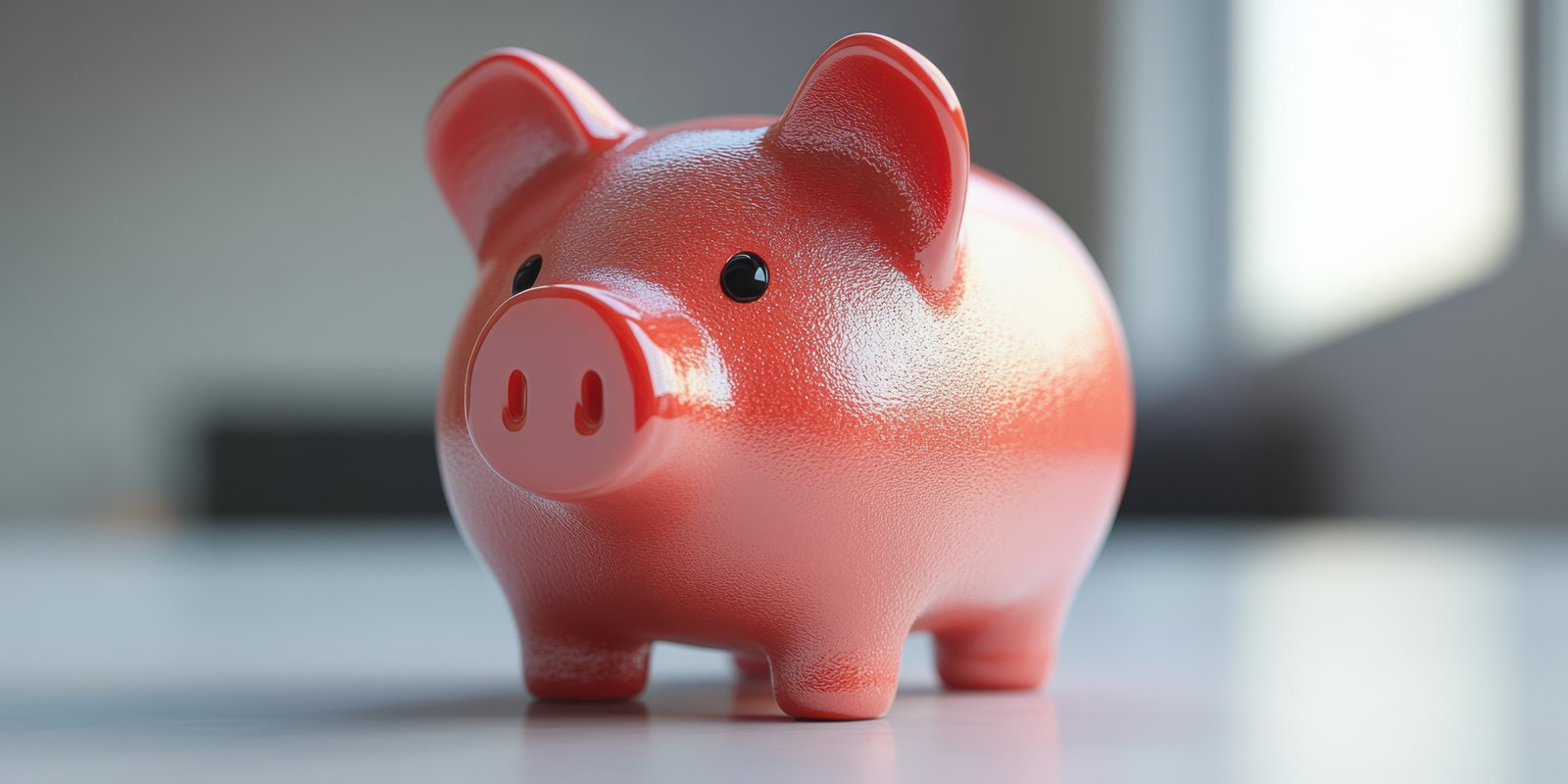 Bright red piggy bank sits on a clean surface in a well-lit room, symbolizing savings and financial planning for future goals